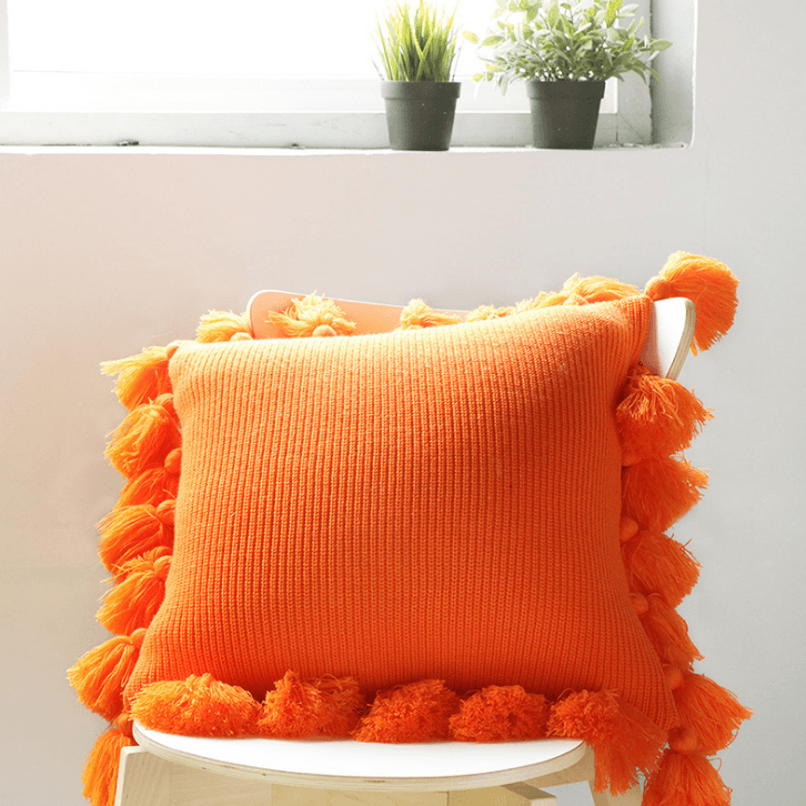 Bohemian Knitted Pompoms Fringe Pillowcase - Starhauz.com