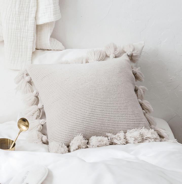 Bohemian Knitted Pompoms Fringe Pillowcase - Starhauz.com