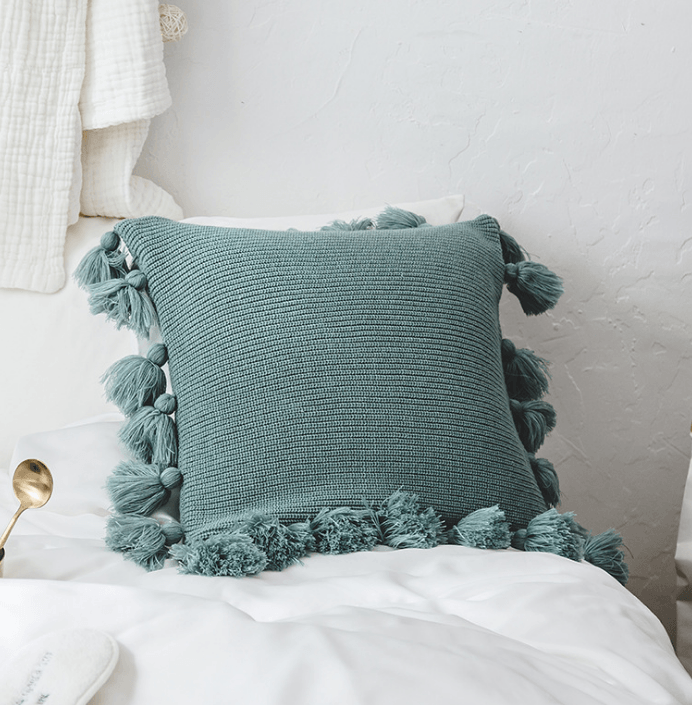 Bohemian Knitted Pompoms Fringe Pillowcase - Starhauz.com