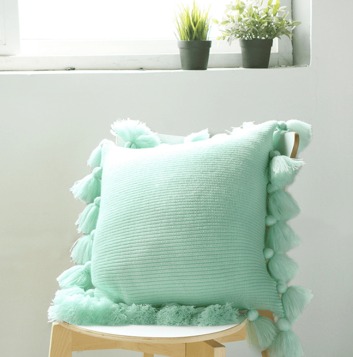 Bohemian Knitted Pompoms Fringe Pillowcase - Starhauz.com
