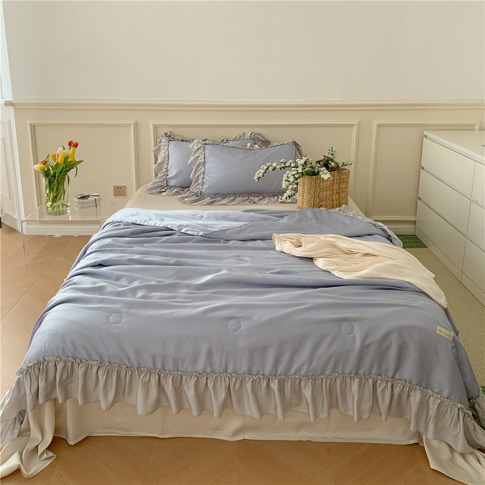 French Aesthetic Silky Satin Ruffle Bedding Set - Starhauz.com