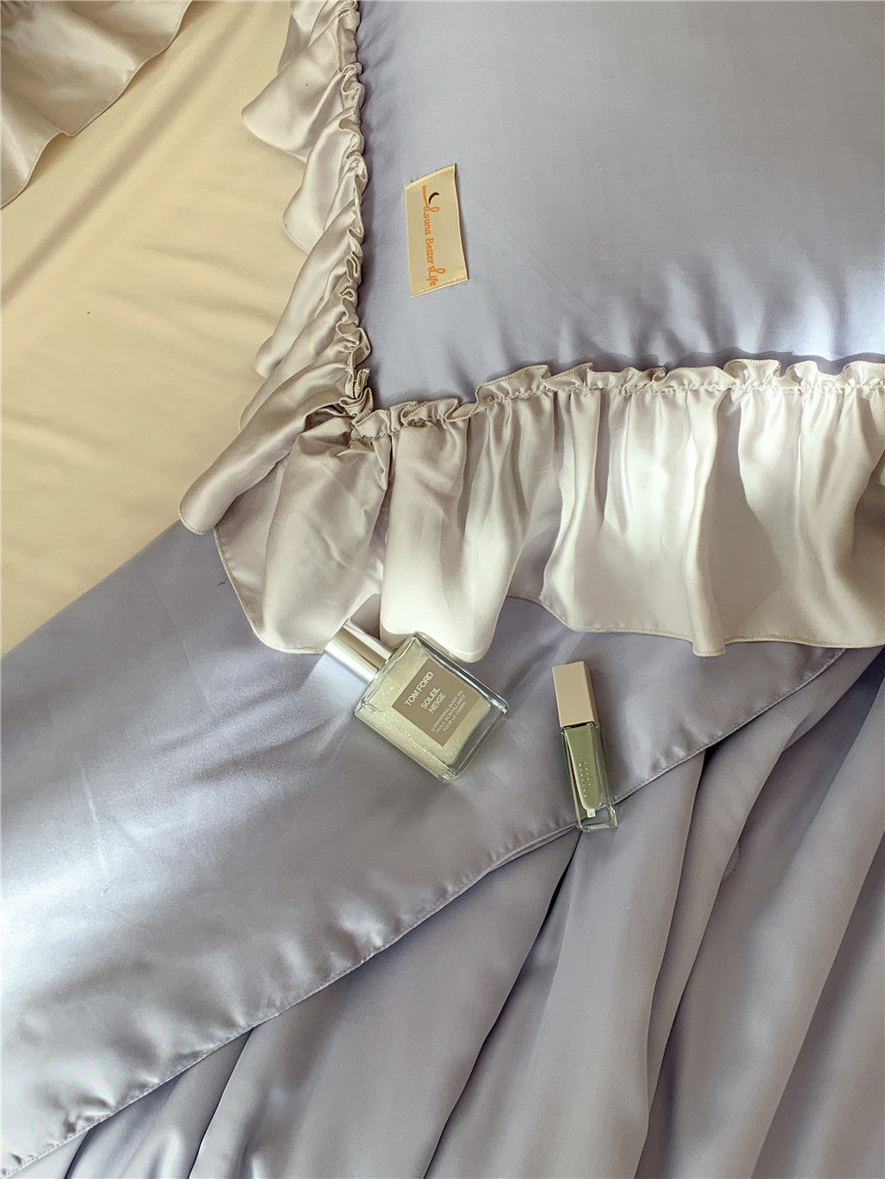 French Aesthetic Silky Satin Ruffle Bedding Set - Starhauz.com