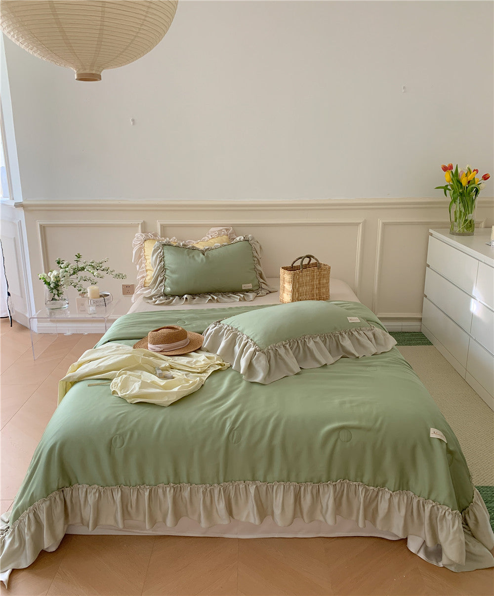 French Aesthetic Silky Satin Ruffle Bedding Set - Starhauz.com