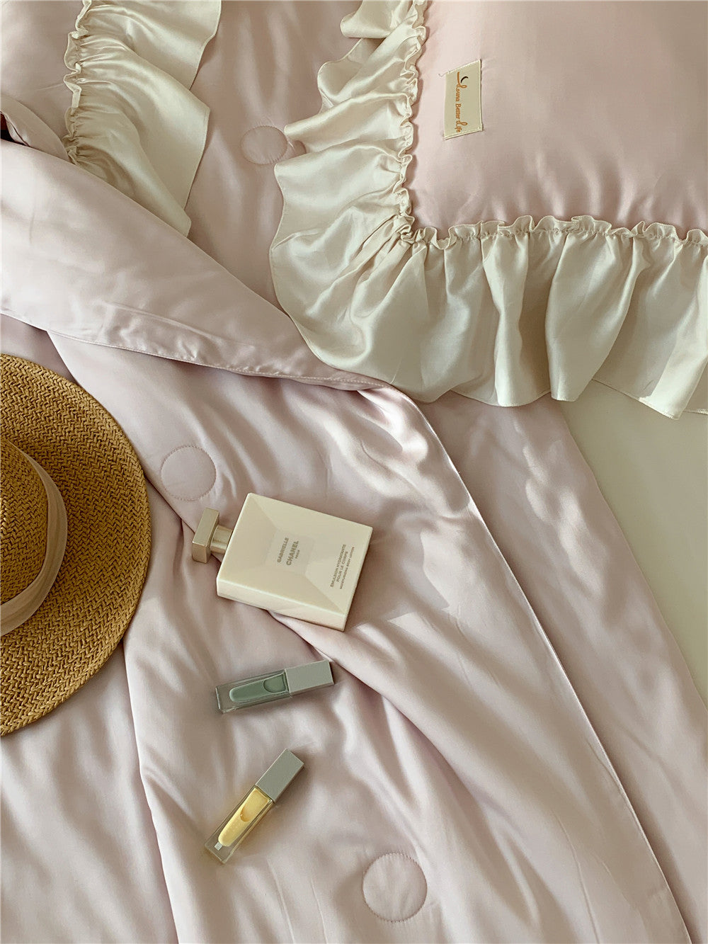 French Aesthetic Silky Satin Ruffle Bedding Set - Starhauz.com