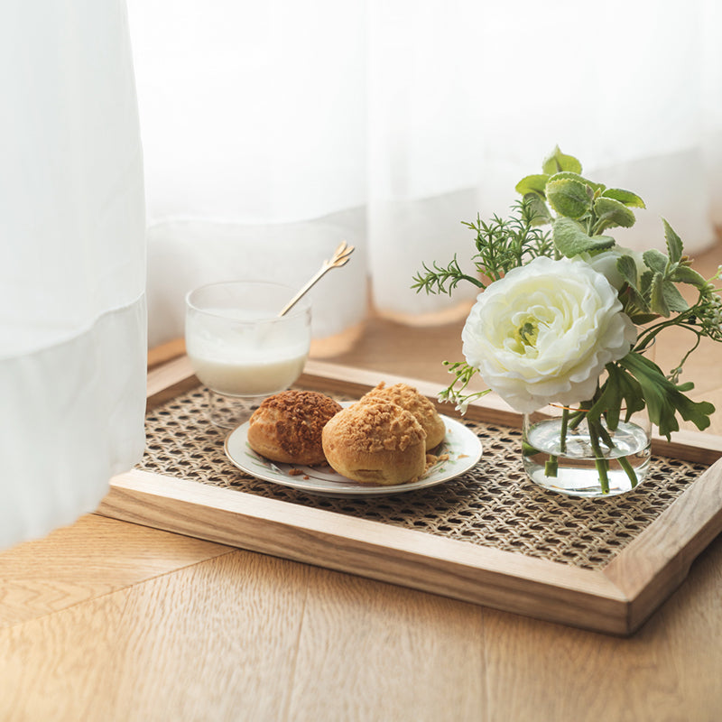 Breakfast Woven Rattan Wood Tray - Starhauz.com