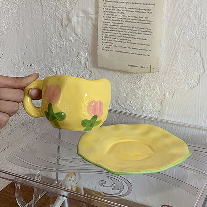 Retro Handpainted Cup & Saucer Set - Kitchen