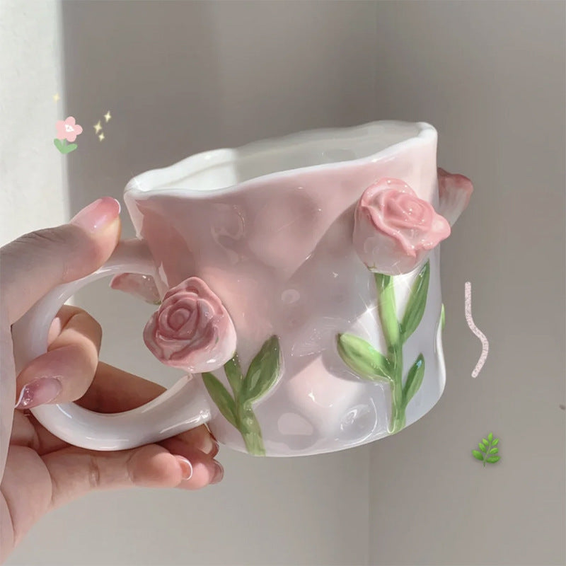 Cottagecore 3D Floral Handpainted Mug - Kitchen