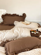 Rural Life Dark Brown Ruffled Bedsheet Set - Bedding
