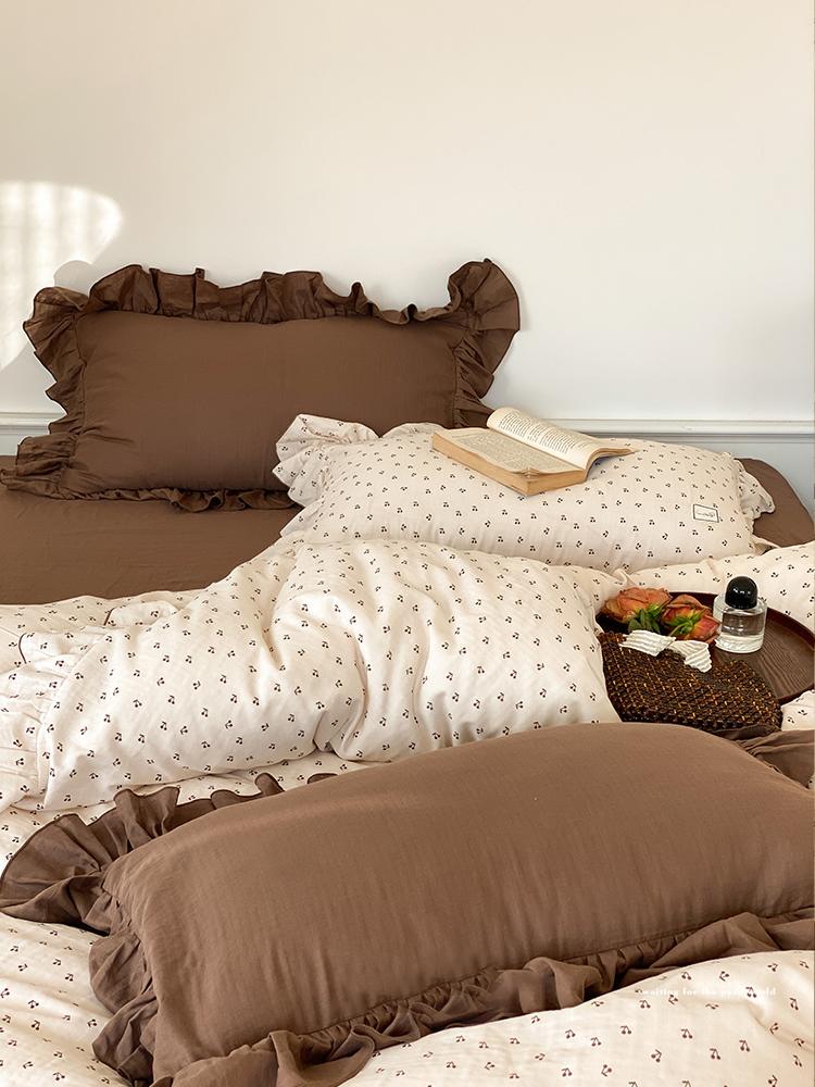 Rural Life Dark Brown Ruffled Bedsheet Set - Bedding