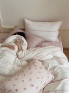 Minimal Pink Floral Stripe Bedding Set - Bedding