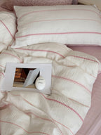 Minimal Pink Floral Stripe Bedding Set - Bedding