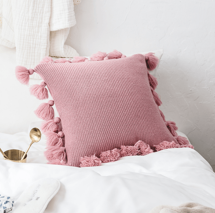 Bohemian Knitted Pompoms Fringe Pillowcase - Starhauz.com