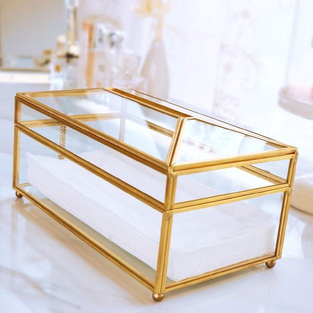 Brass Glass Tissue Box - Starhauz.com