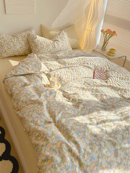 Golden Hour Floral Oil Painting Bedding Set - Bedding