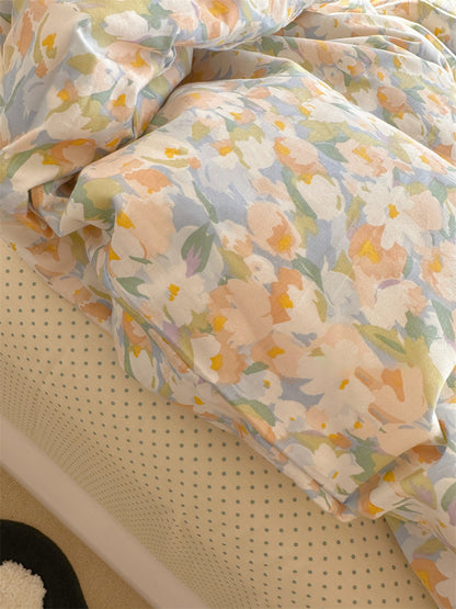 Golden Hour Floral Oil Painting Bedding Set - Bedding