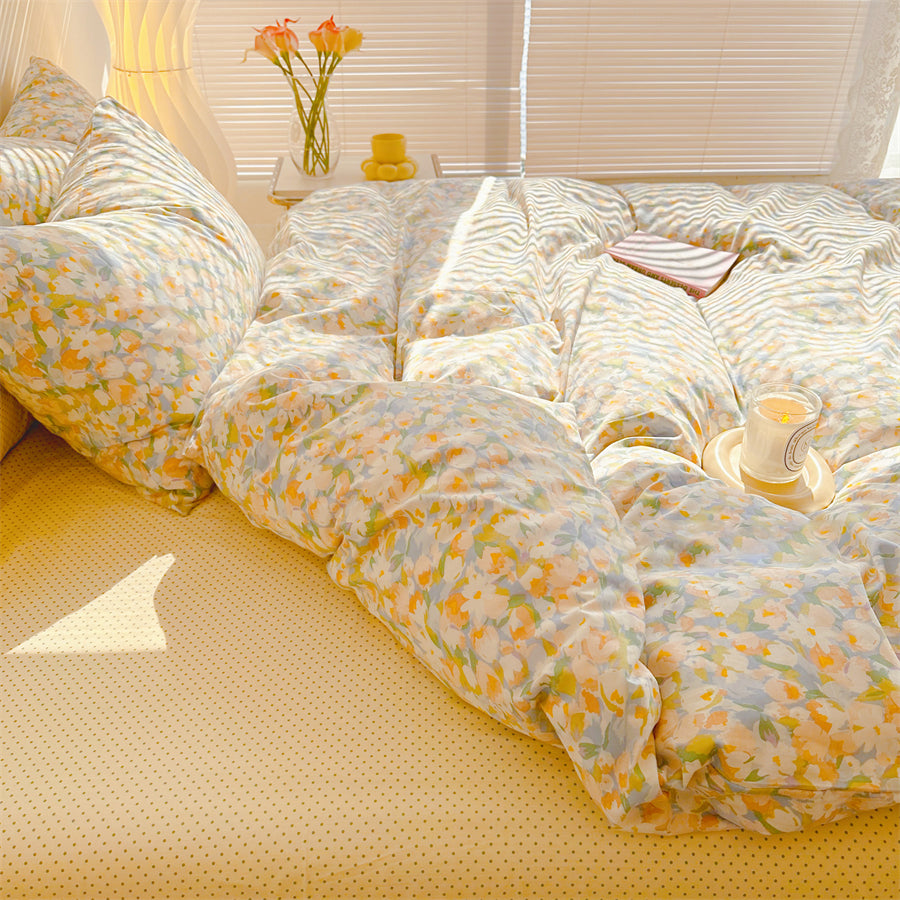 Golden Hour Floral Oil Painting Bedding Set - Bedding