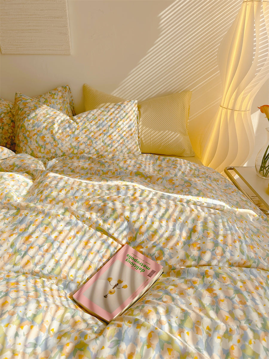 Golden Hour Floral Oil Painting Bedding Set - Bedding