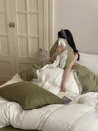 Minimalist Olive Green Bedding Set Earthy Bed Sheets Stripes Bedding Set