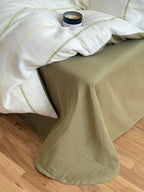 Olive green bedspread with white stripes duvet cover