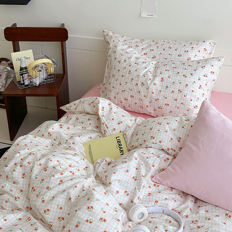 Sweet Cherry Plaid Bedding Set - Bedding