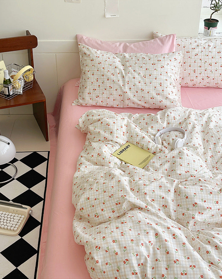 Sweet Cherry Plaid Bedding Set - Bedding