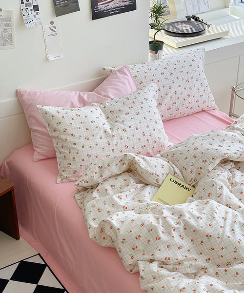 Sweet Cherry Plaid Bedding Set - Bedding