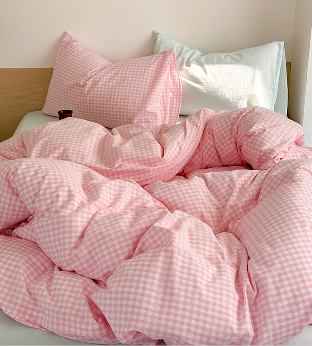 Cherry Blossom Gingham Bedding Set - Bedding