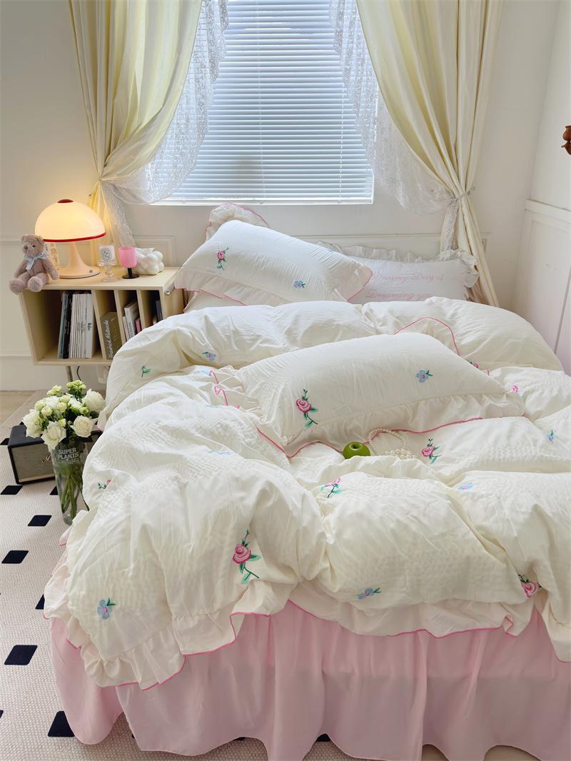 Floral Duvet Cover Ruffles Bed Sheet Set Princess Cotton Bedding Set Queen  King