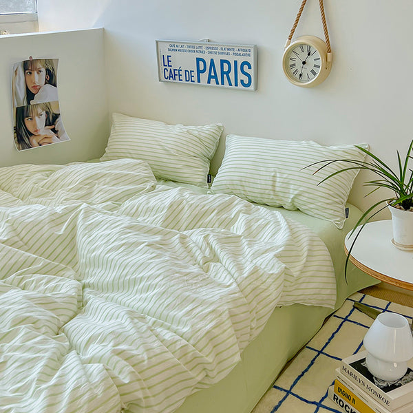 Refreshing Stripes Lime Green Bedding Set - Bedding