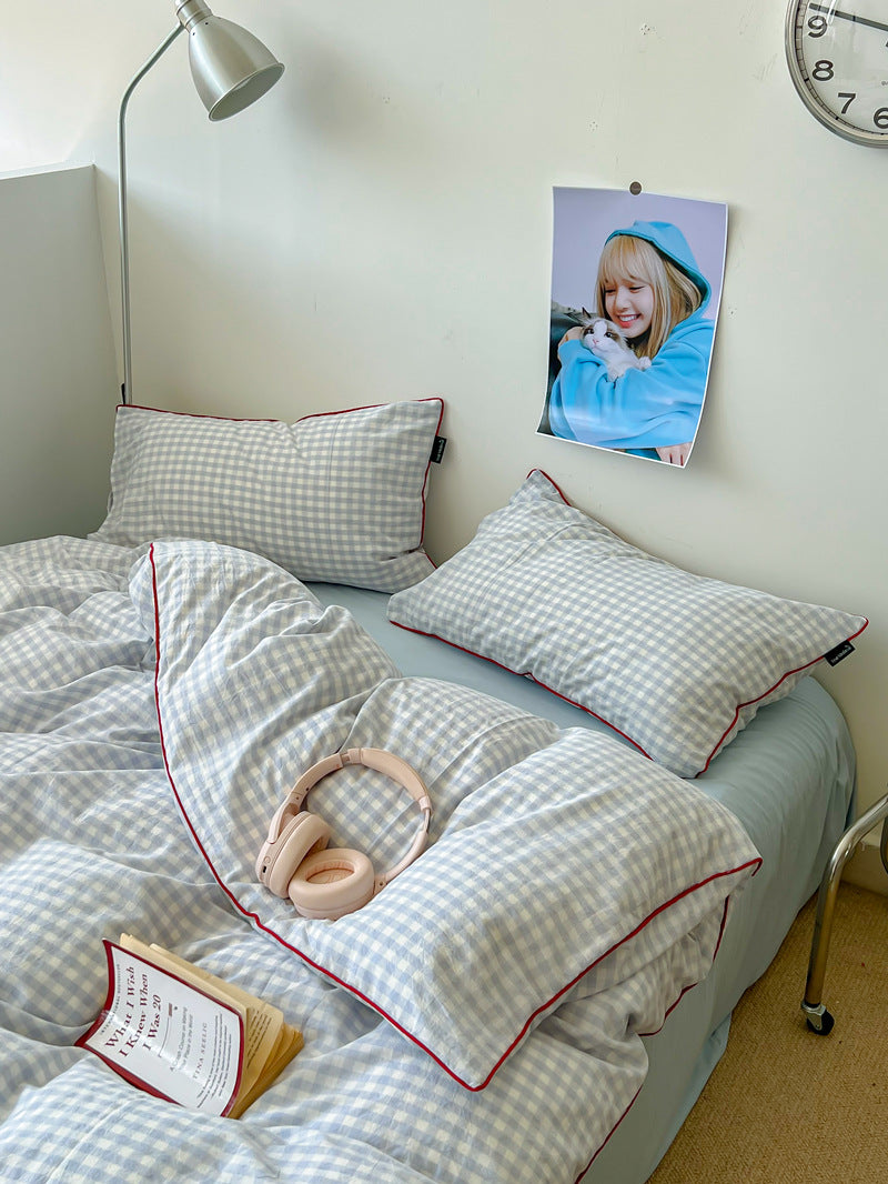 Japanese Cozy Plaid Bedding Set - Bedding