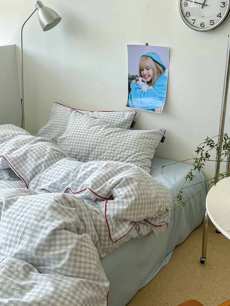 Japanese Cozy Plaid Bedding Set - Bedding