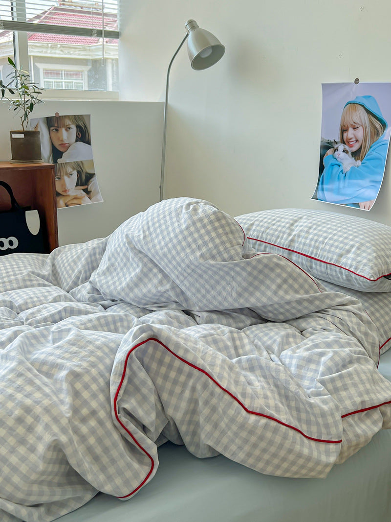 Japanese Cozy Plaid Bedding Set - Bedding