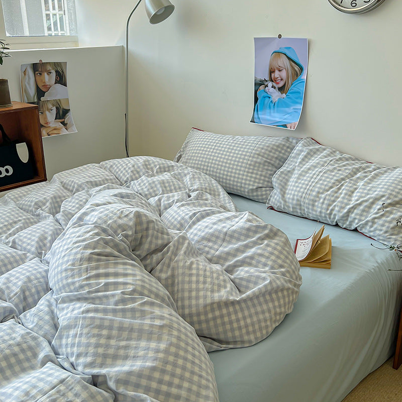 Japanese Cozy Plaid Bedding Set - Bedding