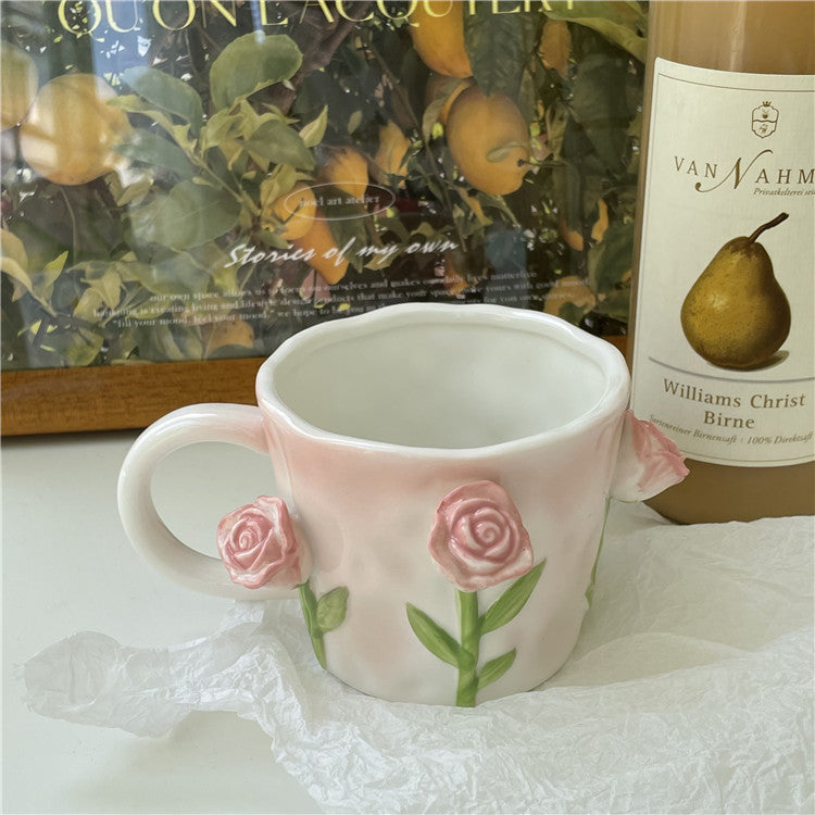 Cottagecore 3D Floral Handpainted Mug - Kitchen