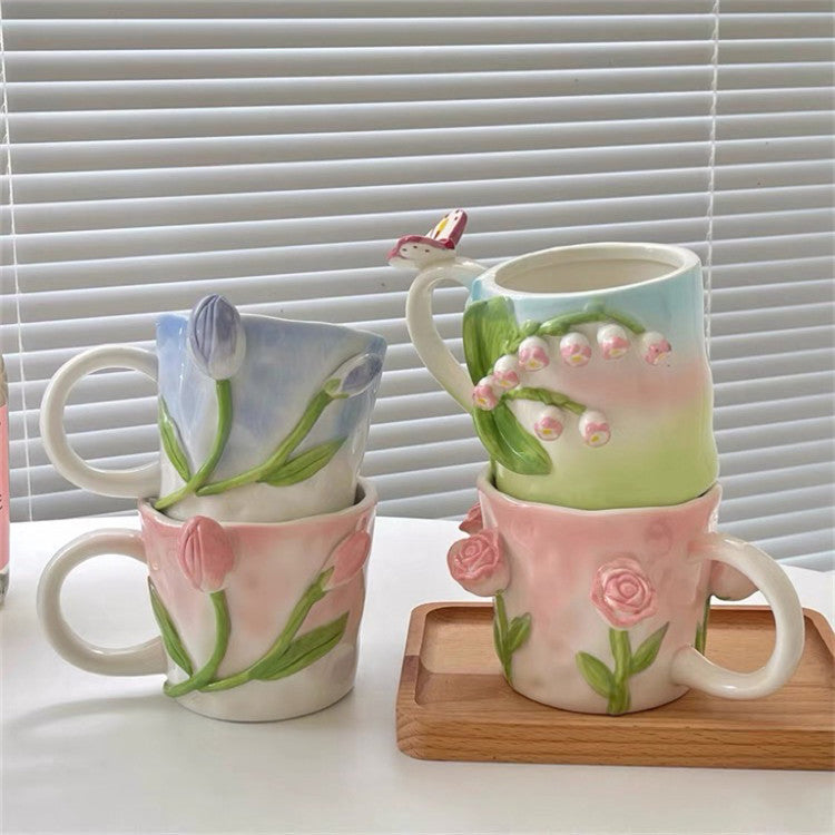 Cottagecore 3D Floral Handpainted Mug - Kitchen