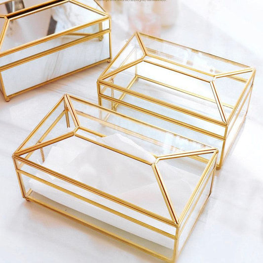 Brass Glass Tissue Box - Starhauz.com