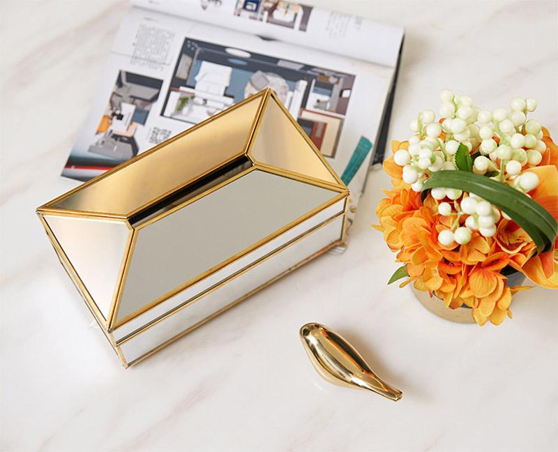 Brass Glass Tissue Box - Vanity