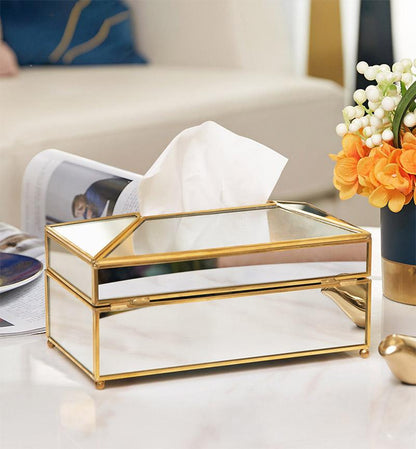 Brass Glass Tissue Box - Vanity