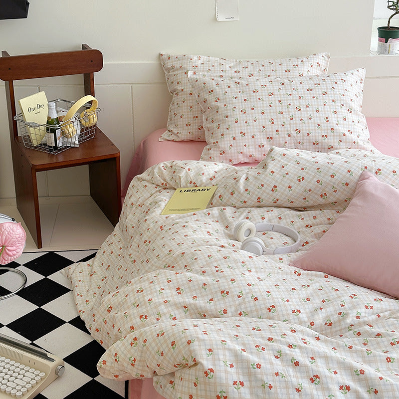 Sweet Cherry Plaid Bedding Set - Bedding