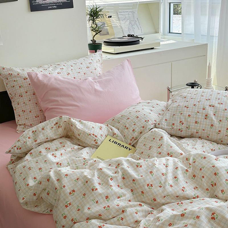 Sweet Cherry Plaid Bedding Set - Bedding