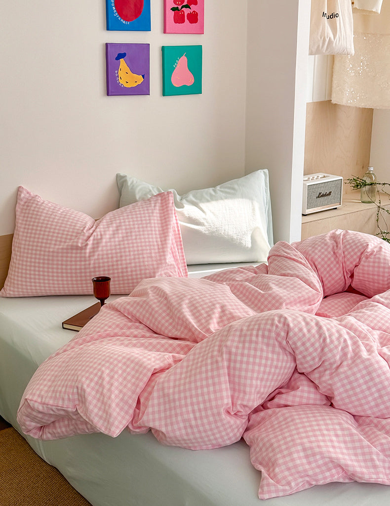 Cherry Blossom Gingham Bedding Set - Bedding