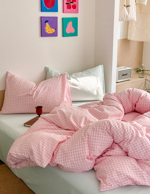 Cherry Blossom Gingham Bedding Set - Bedding
