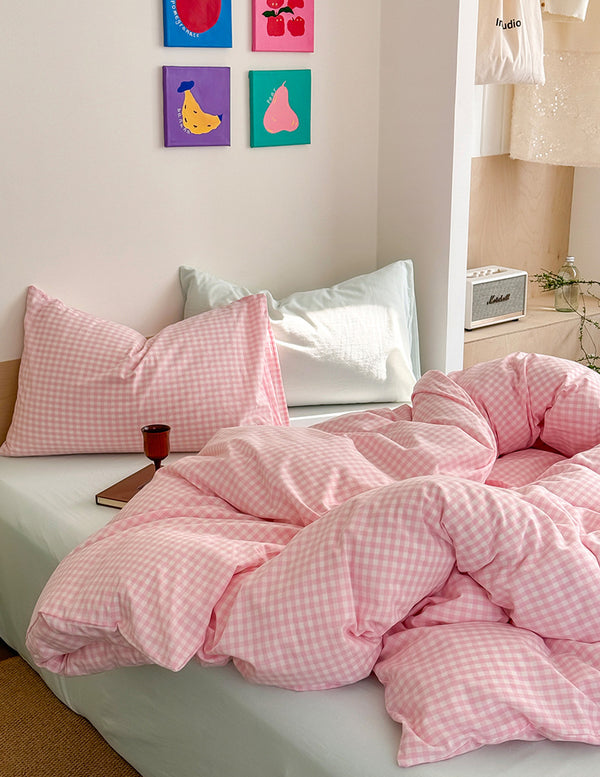 Cherry Blossom Gingham Bedding Set - Bedding