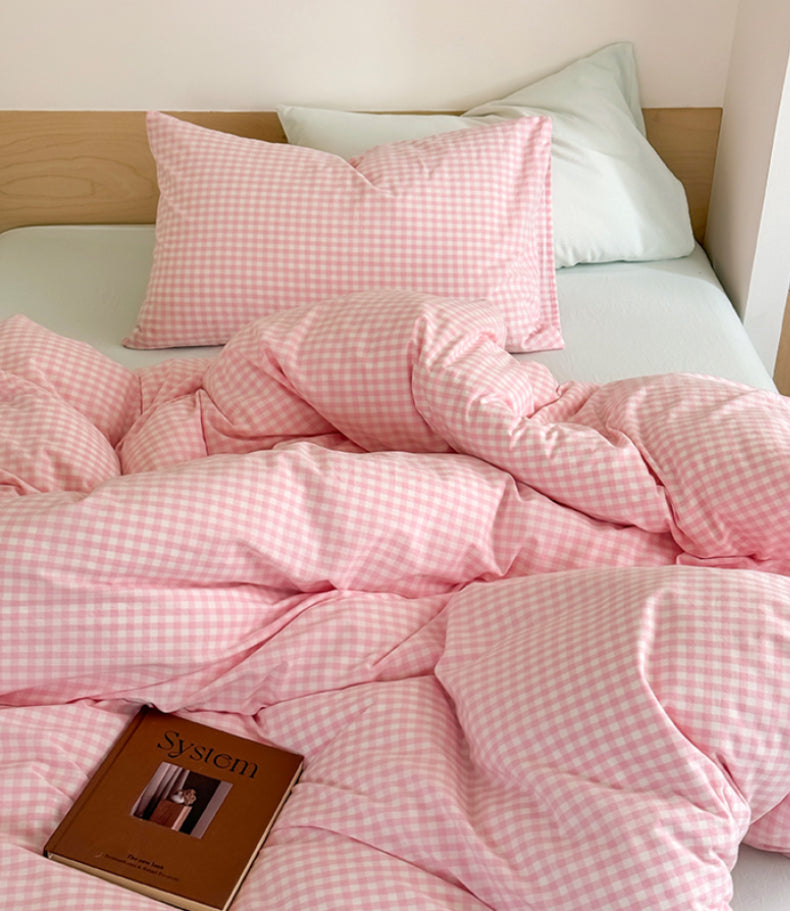 Cherry Blossom Gingham Bedding Set - Bedding
