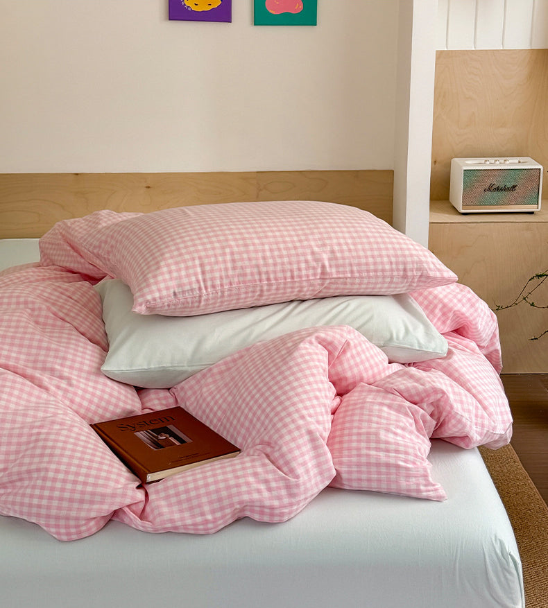 Cherry Blossom Gingham Bedding Set - Bedding
