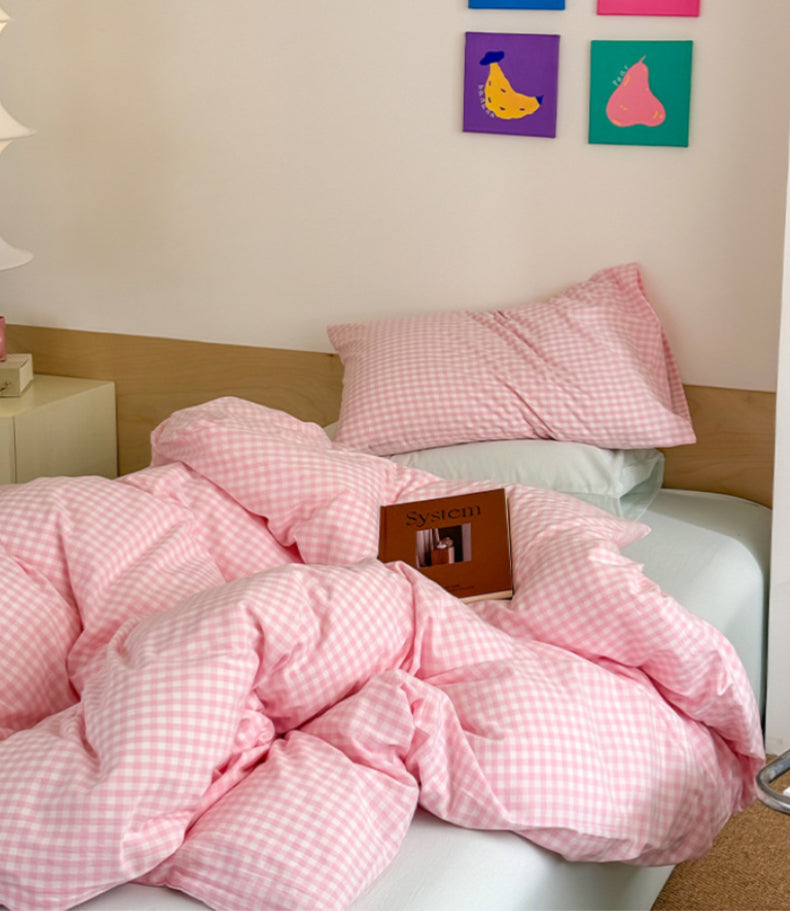 Cherry Blossom Gingham Bedding Set - Bedding