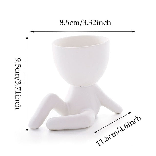 human plant pot Imitation Human Shaped Ceramic Flowerpot Mini Plant Pot Hug Legs Style White