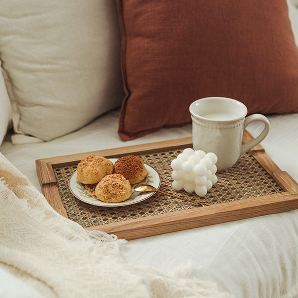 Breakfast Woven Rattan Wood Tray - Starhauz.com
