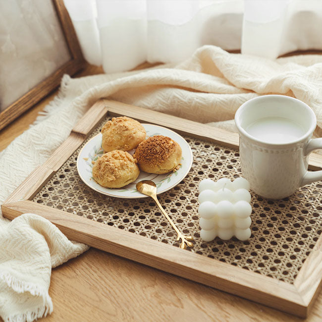 Breakfast Woven Rattan Wood Tray - Starhauz.com