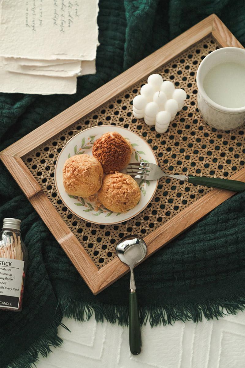 Breakfast Woven Rattan Wood Tray - Decor